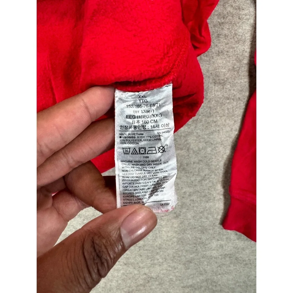 Gap Hoodie Boys 2XL Red Cotton Fleece Lined Logo Graphic Kangaroo Pocket Winter